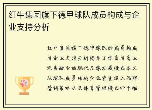 红牛集团旗下德甲球队成员构成与企业支持分析
